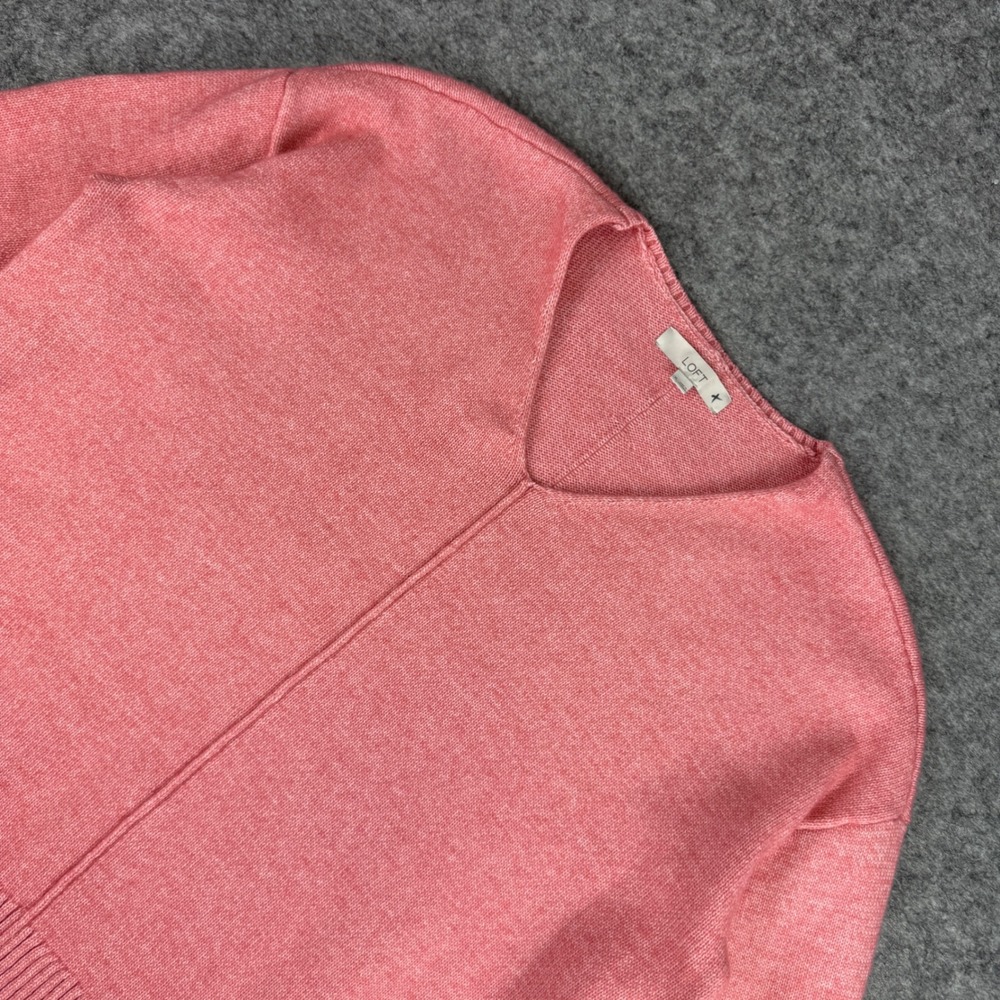 Loft Womens XL Pink V-Neck Wool Blend Pullover Sweater Seam Detail Casual Soft